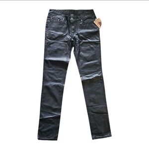 NWT Y2K Jou Jou Vegan Leather Black Slim Straight Zip-Up Pants Size 7/8